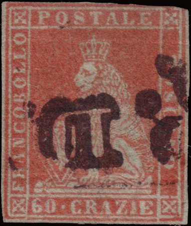 TOSCANA 1852
60cr. scarlatto su grigio

Cert. A. Diena

Used..........(Sass. 9a