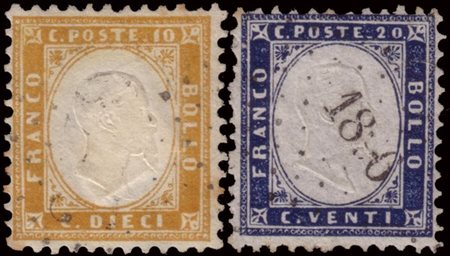 REGNO D'ITALIA 1862
Insieme formato da un 10c. bistro arancio e un 20c. indaco.