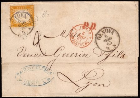 REGNO D'ITALIA 1863 (6 mag.)
Lettera con testo da Genova per Lione (Francia) af