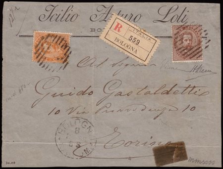 REGNO D'ITALIA 1889 (8 feb.)
Frontespizio di lettera raccomandata da Bologna pe