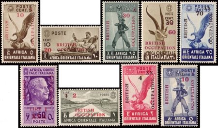 AFRICA ORIENTALE ITALIANA 1941
Occupazione inglese.
Serie completa di 9 valori
