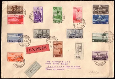 LIBIA 1934 (9 apr.)
"VIII Fiera di Tripoli". Serie completa di 14 valori su bus