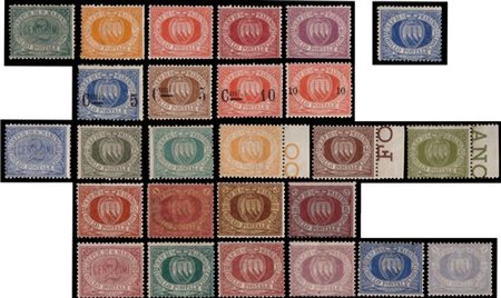 SAN MARINO 1877/1899
"Cifra e stemma". La collezione non completa. Tre certific