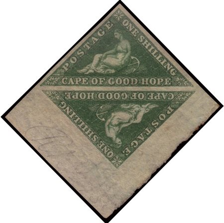 CAPO DI BUONA SPERANZA 1855/1858
1s. verde scuro (deep dark green), tiratura Pe