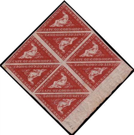 CAPO DI BUONA SPERANZA 1863/1864
1d. rosso carminio scuro (deep carmine-red), t