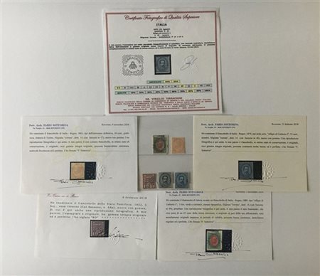 REGNO D'ITALIA, STATO PONTIFICIO 1852/1889
Insieme formato da 5 esemplari: Pont