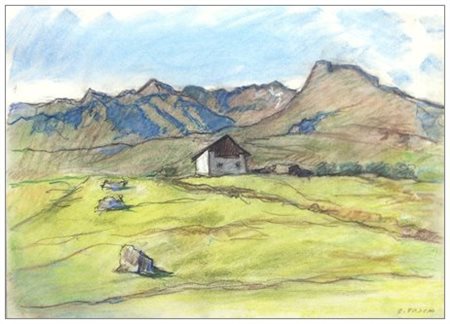 ORAZIO TOSCHI Lugo 1887 – Firenze 1972 Piccolo casolare di pastori Pastelli...