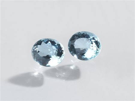 COPPIA DI ACQUEMARINE CT 6.84 E 7.50 di forma ovale, taglio composito, mm...