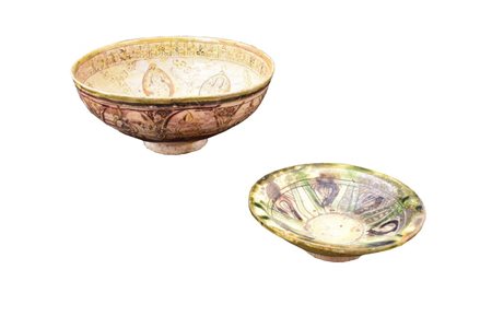 COPPA NISHAPUR E PIATTO IN MAIOLICA GRAFFITA MATERIA E TECNICA: coppa...