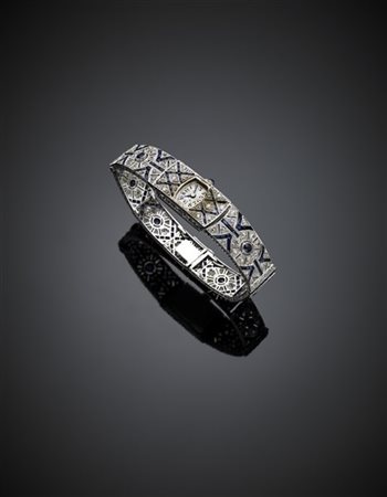 Orologio da polso da donna in platino con diamanti oldmine, zaffiri rotondi e c