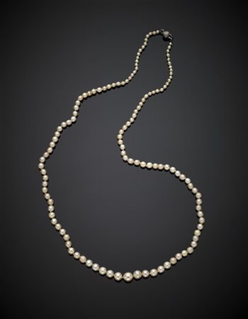 Collana a scalare in perle naturali d'acqua salata da mm 2,50 a mm 7,50 circa,