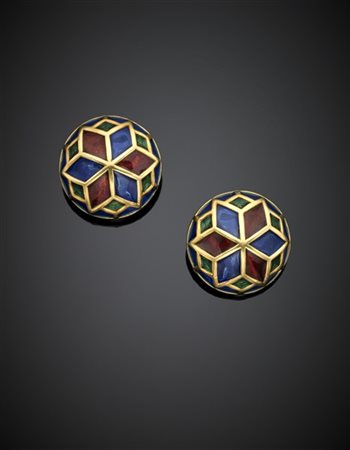 MILA SCHOEN
Orecchini a lobo con clip in oro giallo e smalti cattedrale multico