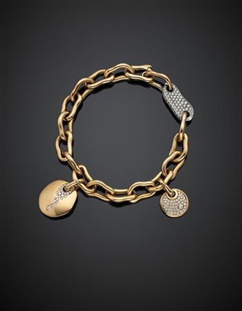 Bracciale in oro rosso e bianco con pendenti rimovibili rifinito con diamanti p
