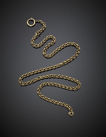 Catena da orologio a fune in oro giallo, g 58,38, lungh. cm 55,50 circa. (difet