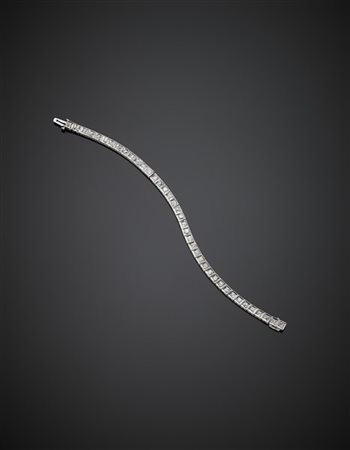 Bracciale tennis in platino, oro e diamanti taglio vecchio europeo per compless