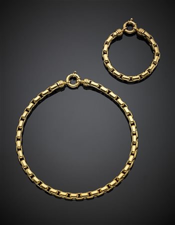 Demi-parure in oro giallo composta da bracciale e collier a catena, collier cm