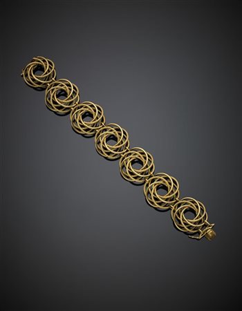 IL GIOIELLO
Bracciale modulare a cerchi in oro giallo in parte lavorato, g 73,1