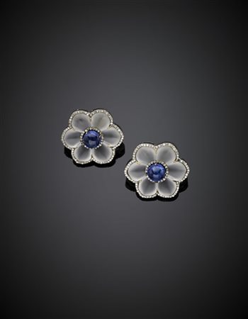 Orecchini a fiore in oro giallo, argento, quarzo ialino e tanzanite cabochon, g