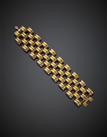Bracciale modulare in oro giallo e rosso, g 138,14, lungh. cm 17,80, h cm 3,50