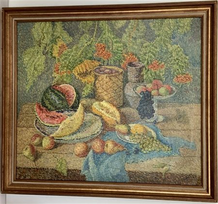 Nikolai Melnikov "Natura morta con frutta" olio su tela (cm 76x87) Siglato in ba