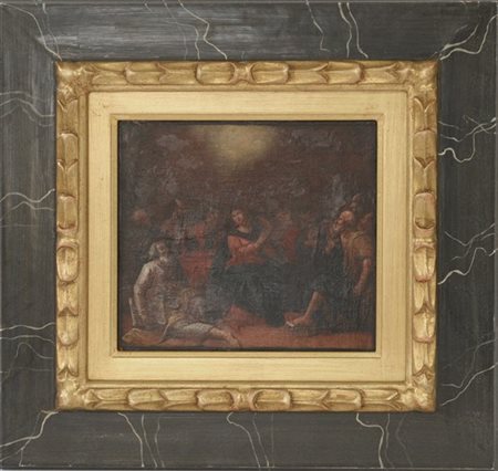 Ignoto "Pentecoste" antico dipinto ad olio su tela (cm 23x26) In cornice (difet