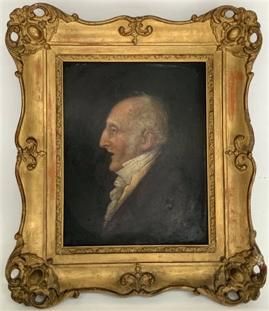 Artista inglese del secolo XIX "Ritratto maschile" olio su cartone (cm 25,5x19)