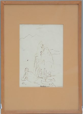 Felice Carena "Pastori" 1962, disegno a china su carta (cm 30x20) Firmato e tito