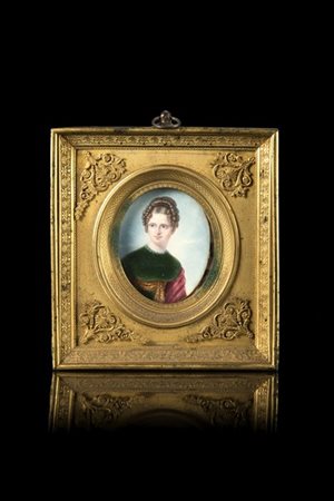 Maestro del secolo XIX "Ritratto di gentildonna" miniatura su avorio (cm 6x4,7)