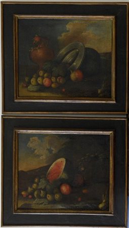 Scuola italiana del secolo XVIII "Nature morte con frutta" coppia di dipinti ad