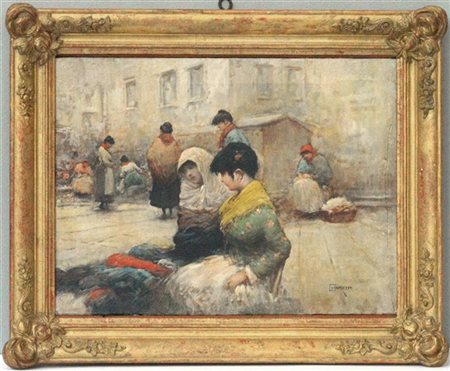 Copia da Giacomo Favretto "Chiacchere delle comari" olio su tela (cm 40x54) Rec