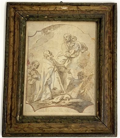 Scuola emiliana del secolo XVIII "Madonna con Bambino e Santi" penna e inchiost