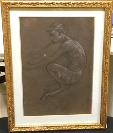 Cerchia di Vincenzo Gemito (Napoli 1852 - 1929) "Satiro" disegno a carboncino e