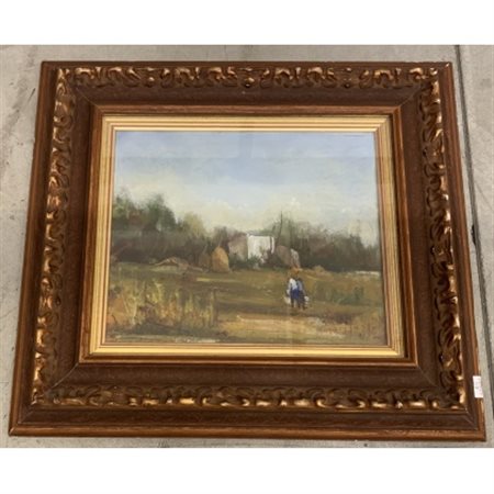 Guido Bertuzzi "Campagna" 1983, olio su cartone telato (cm 25x30) Firmato in bas