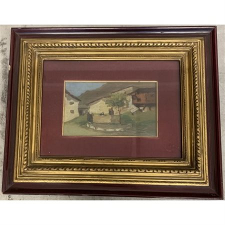 Ignoto del XIX Secolo "Case in montagna" olio su tavola (cm 13x22) In cornice