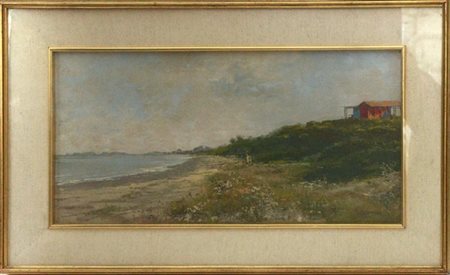 Ambrogio Vismara "Marina di Grosseto" olio su compensato (cm 30x60) Firmato in b