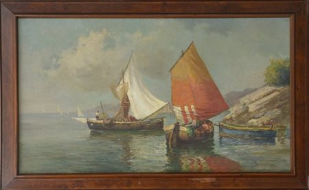 Attilio Melo "Pescatori" olio su tela (cm 70x120) Firmato in basso a destra. In