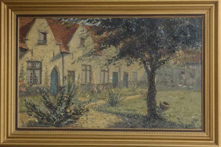 Arthur Deltour "Paesaggio belga" olio su tela (cm 60x100) Firmato in alto a dest
