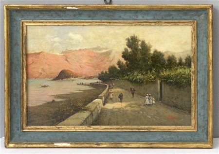 Ignoto lombardo "Bellagio" olio su tavola (cm 29x45) Reca firma S.Poma in basso