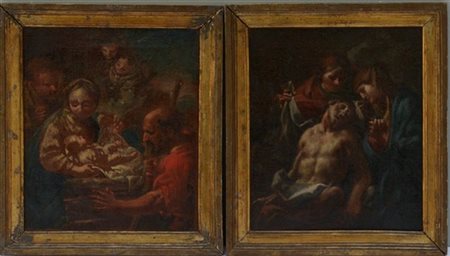 Scuola emiliana del secolo XVII, "Adorazione del Bambino" e "Compianto su Crist