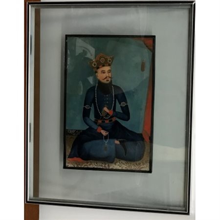 Arte indiana, sec. XIX "Ritratto maschile", verre peint (cm 39x27), in cornice