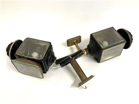 Lotto di due lampade per carrozza con vetri molati (difetti)