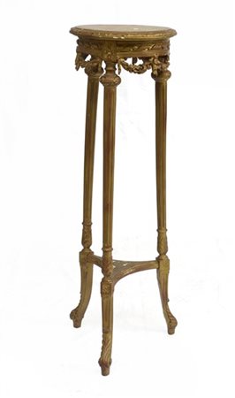 Colonna porta vasi tripode in legno intagliato e dorato (h. cm 114