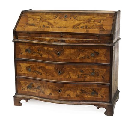 Ribalta in stile lastronata in ulivo, radica e filettata, anta celante sei cass