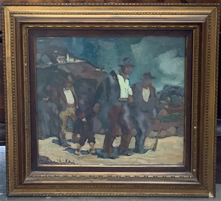 Giulio Vito Musitelli "Figure" olio su compensato (cm 28x30) firmato in basso a