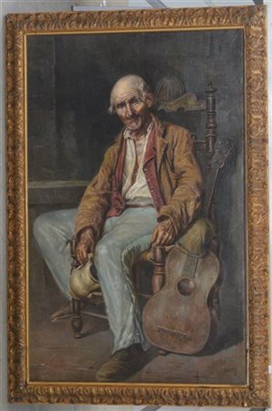 Giuseppe Costantini "Il girovago" olio su tela (cm 104x65) Reca firma non coeva