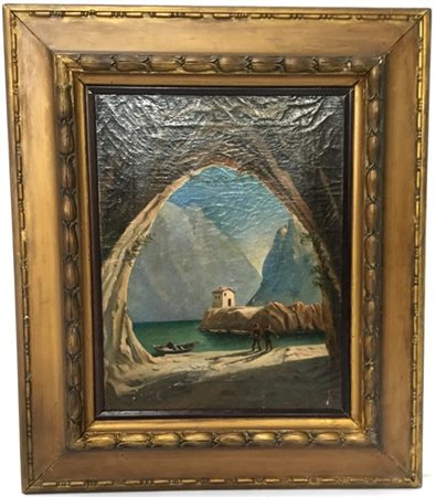 Ignoto del secolo XIX
"Scorcio con grotta e figure" olio su tela (cm 34x26) in