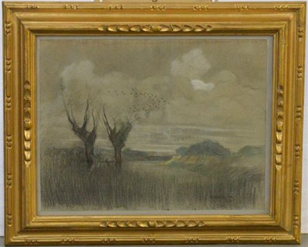 G. Cerrina "Campagna" 1920 pastelli colorati su carta (cm 54x63) firmata e datat