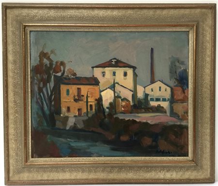 Attilio Alfieri "Scorcio di periferia" olio su tela (cm 40x50) firmato in basso