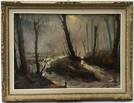Lindfield "Paesaggio invernale" olio su tela (cm 50x70) firmato in basso a destr