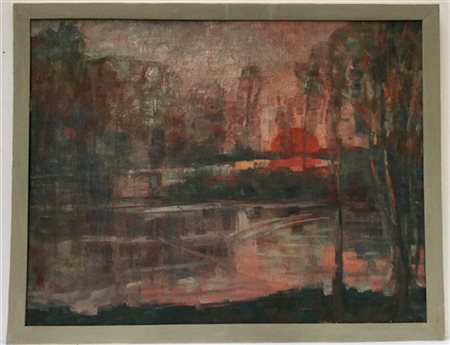 Ignoto "Tramonto" olio su tela (cm 68x88) in cornice